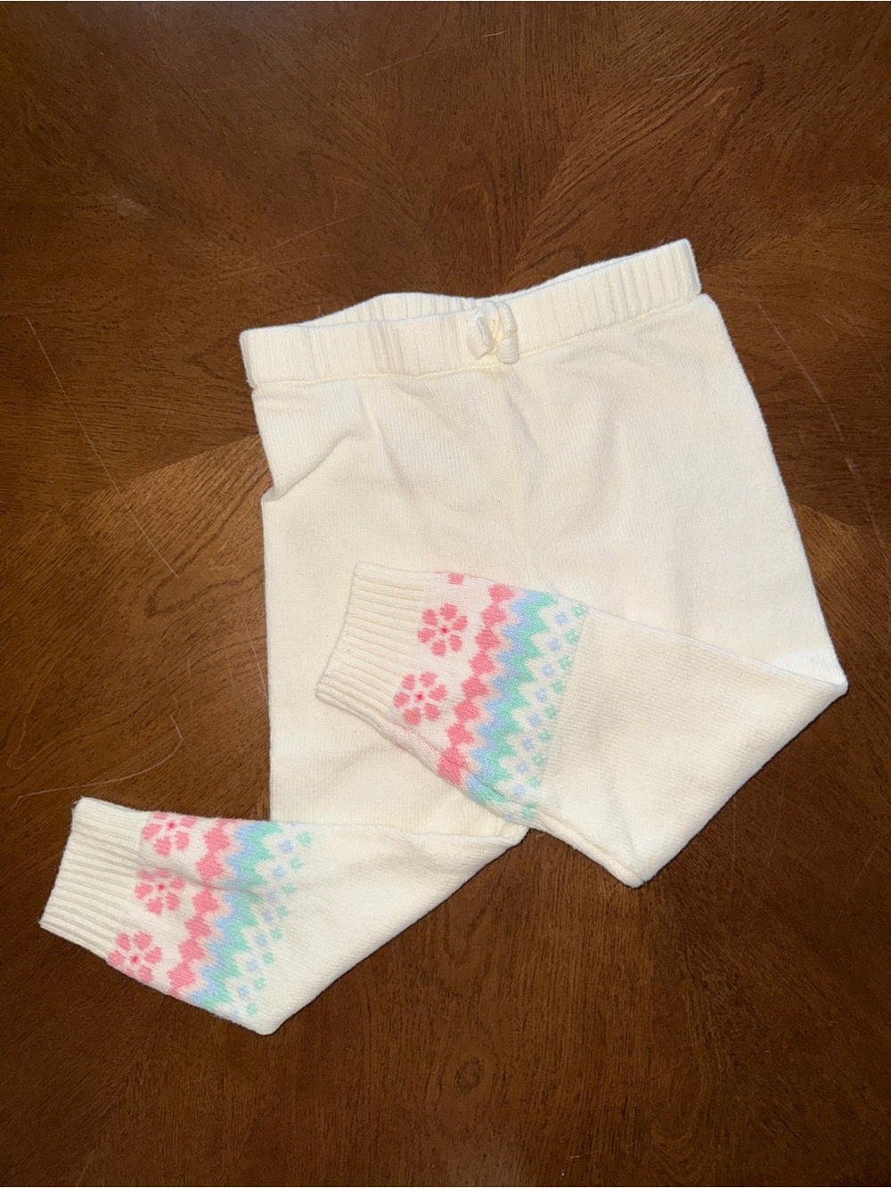 Janie and Jack Cream Leggings with Pink and Blue Floral Trim